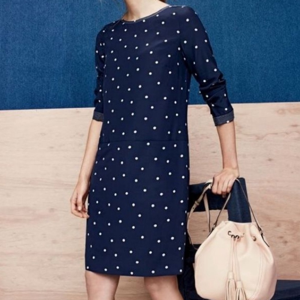 J. Crew Silk Polka Dot Shift Dress Size 2 Navy /Cream